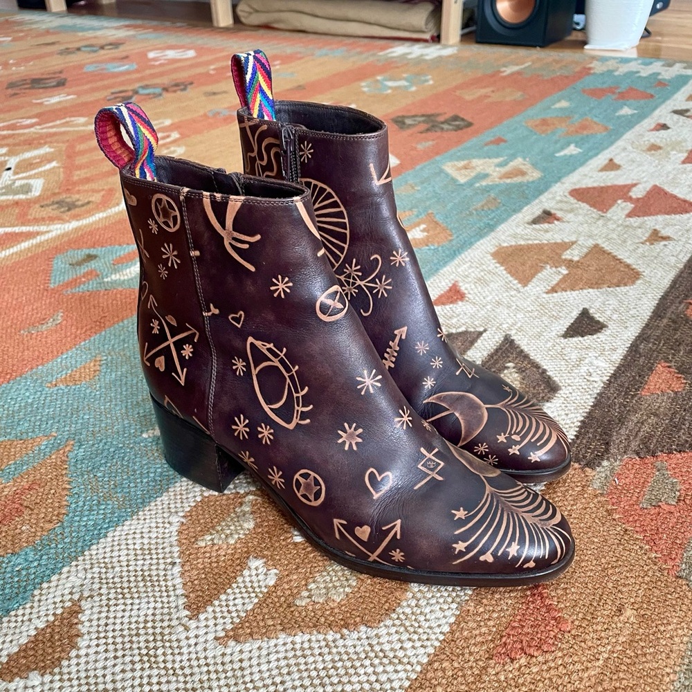 Valentino booties- boho with symbols, worn once